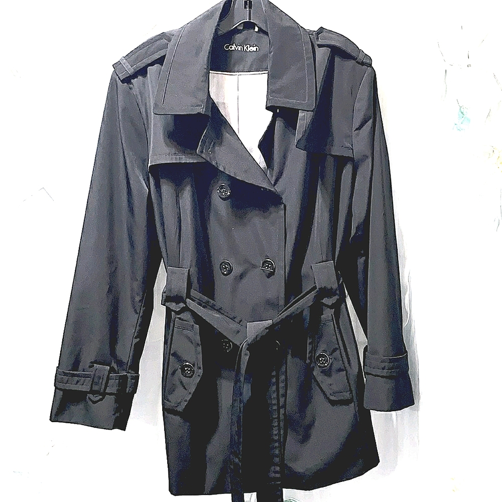 CALVIN KLEIN DOUBLE BREASTED BLACK TRENCH SZ 2X